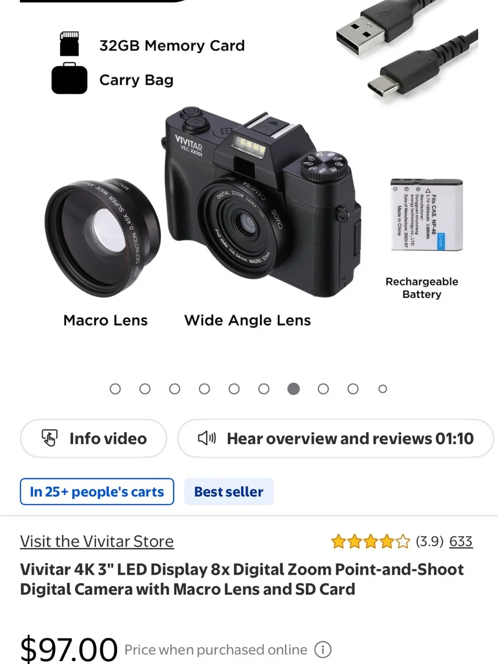 Vivitar 4K Point-and-Shoot Digital Camera — Black with Macro & Wide-Angle Lenses